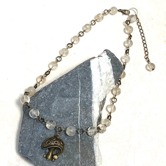 Natural Golden Rutilated Quartz Choker, Bronze Round Mushroom + Genuine Gemstone - Picture 4 of 16